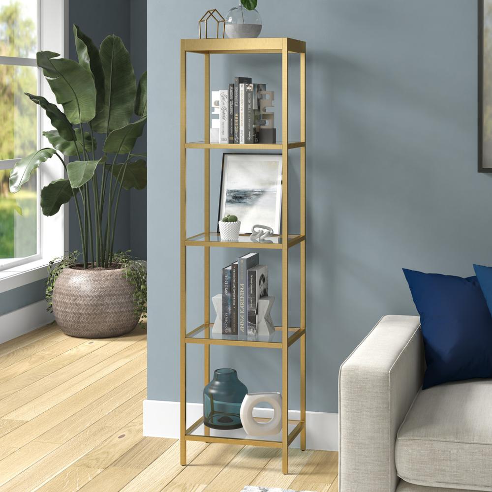 70" Gold Metal And Glass Four Tier Standard Bookcase. Picture 4