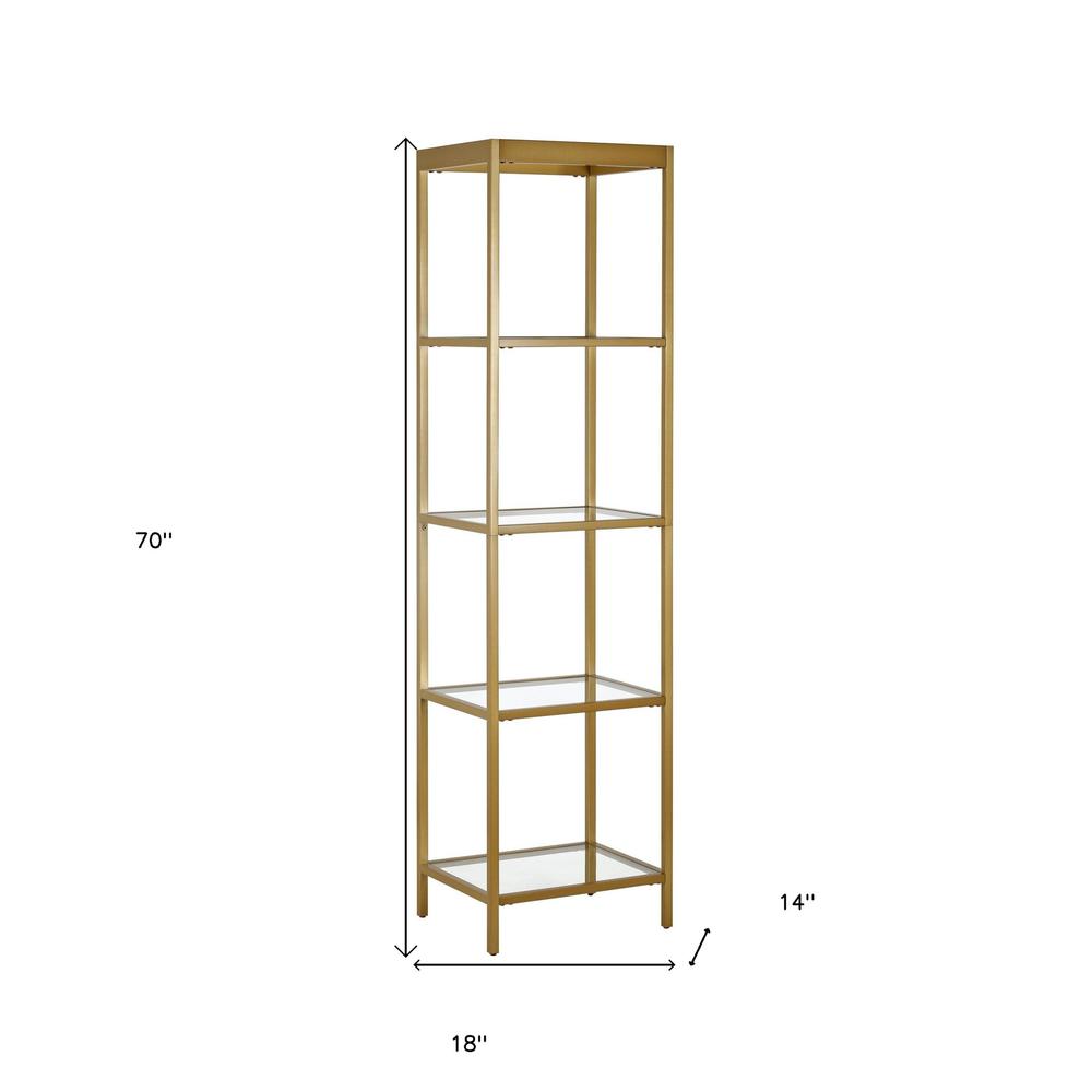 70" Gold Metal And Glass Four Tier Standard Bookcase. Picture 6