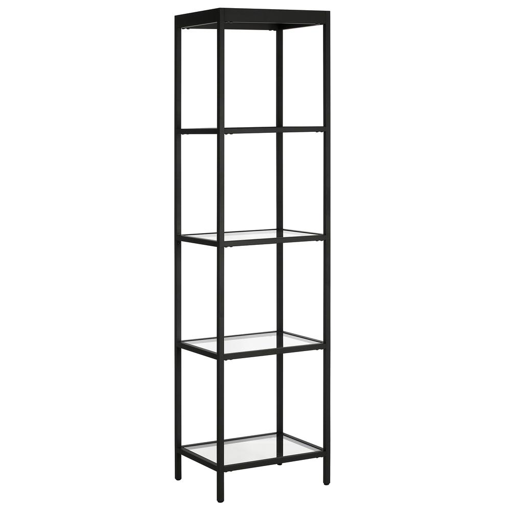 70" Black Metal And Glass Four Tier Standard Bookcase. Picture 1