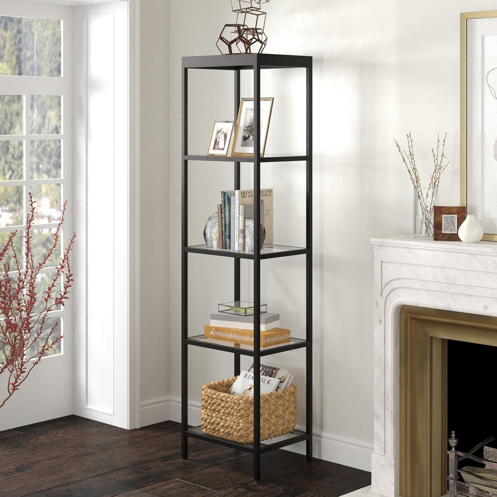 70" Black Metal And Glass Four Tier Standard Bookcase. Picture 4