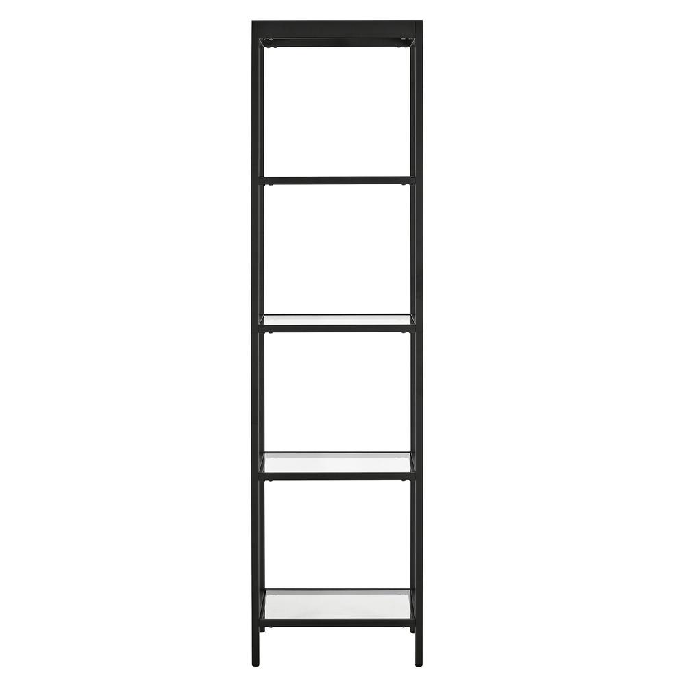 70" Black Metal And Glass Four Tier Standard Bookcase. Picture 2