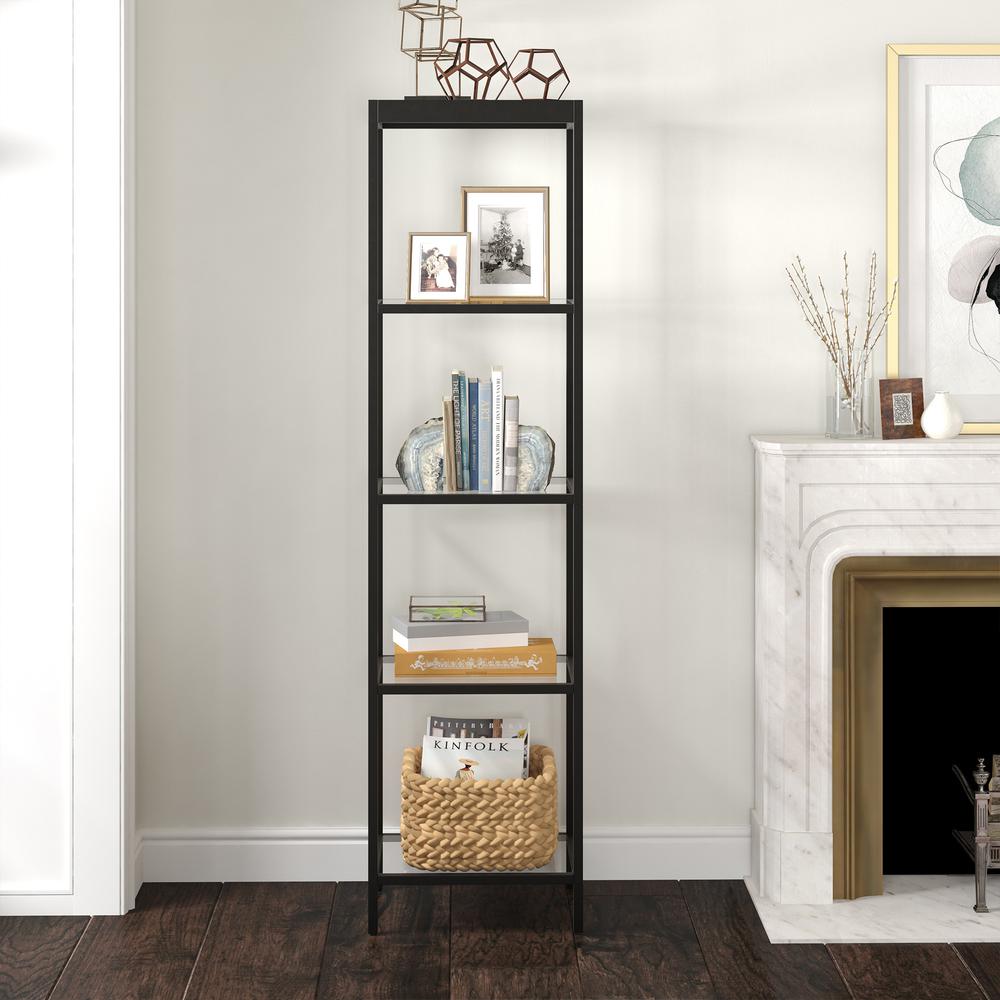 70" Black Metal And Glass Four Tier Standard Bookcase. Picture 5