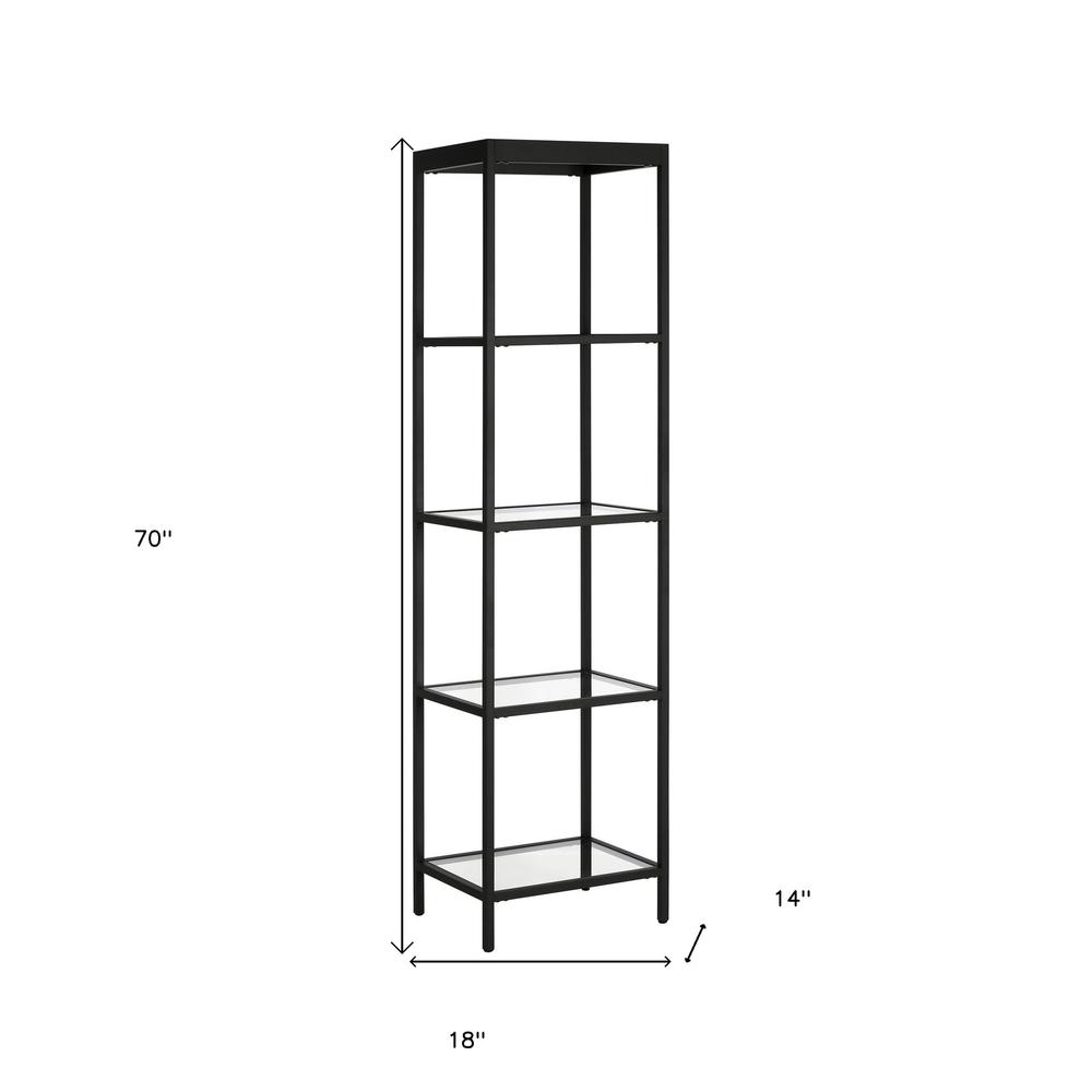 70" Black Metal And Glass Four Tier Standard Bookcase. Picture 8