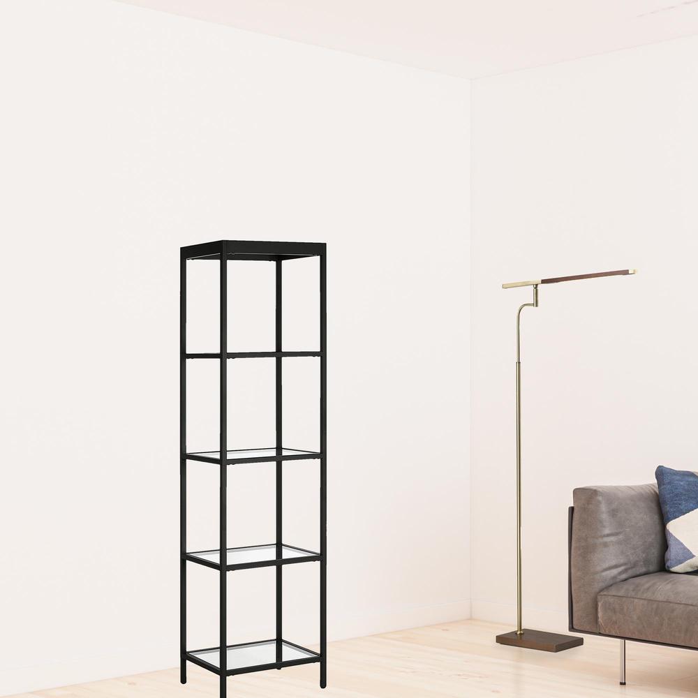 70" Black Metal And Glass Four Tier Standard Bookcase. Picture 3