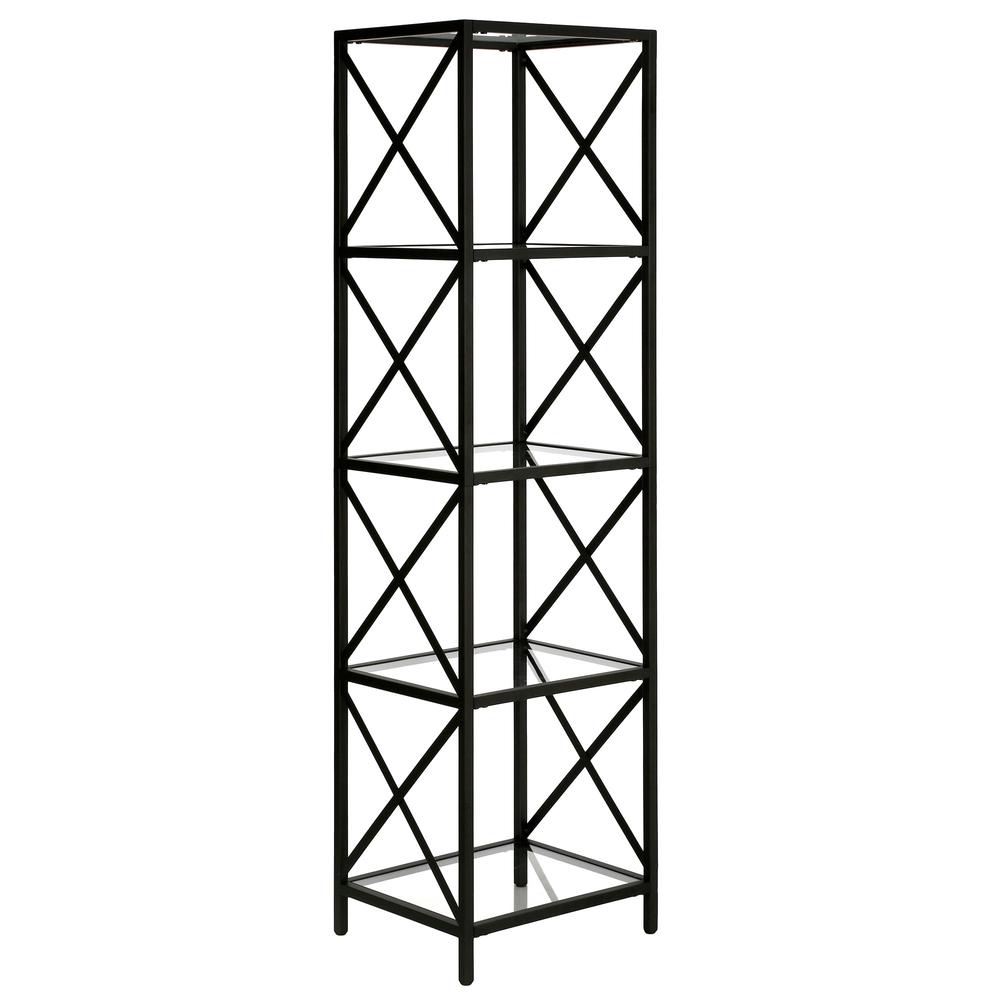 66" Black Metal And Glass Four Tier Etagere Bookcase. Picture 1