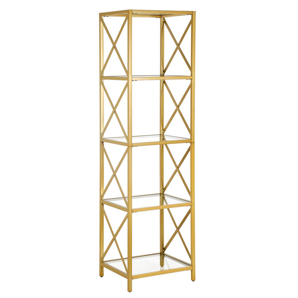 66" Gold Metal And Glass Four Tier Etagere Bookcase. Picture 1