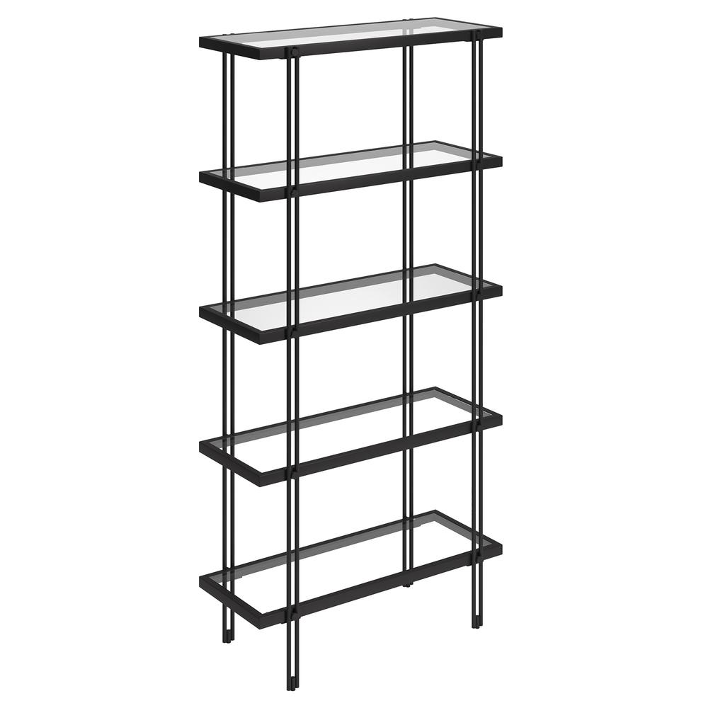 68" Black Metal And Glass Five Tier Standard Bookcase. Picture 1