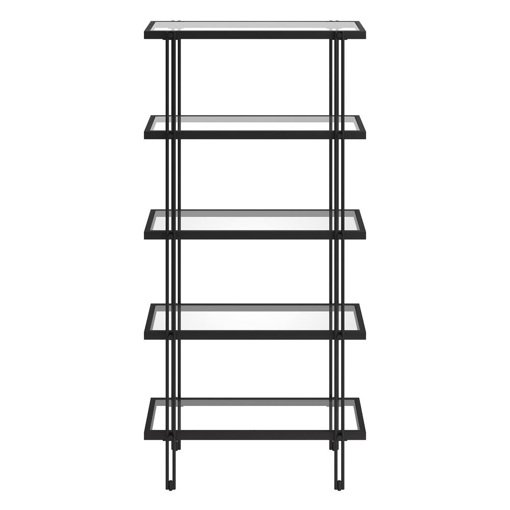 68" Black Metal And Glass Five Tier Standard Bookcase. Picture 2