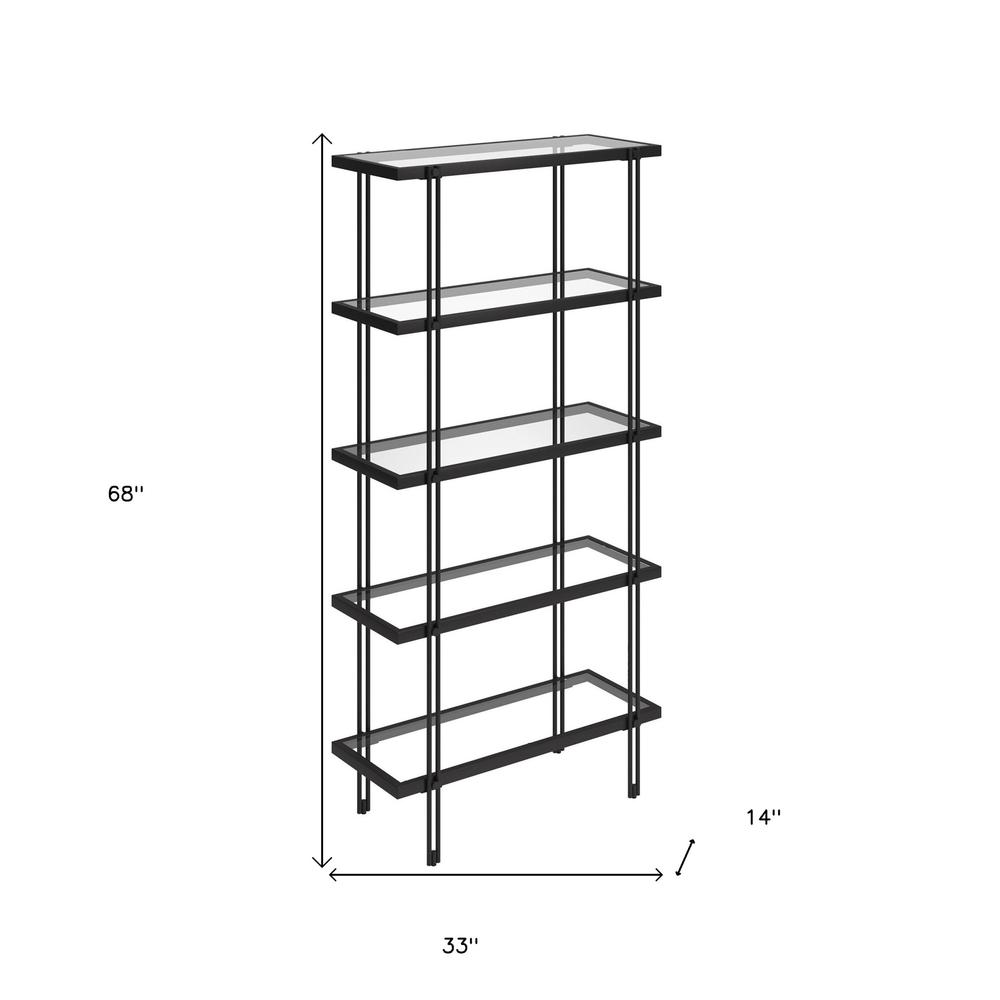 68" Black Metal And Glass Five Tier Standard Bookcase. Picture 8