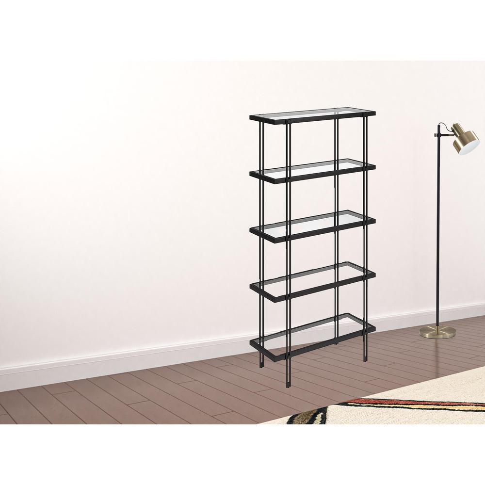 68" Black Metal And Glass Five Tier Standard Bookcase. Picture 3