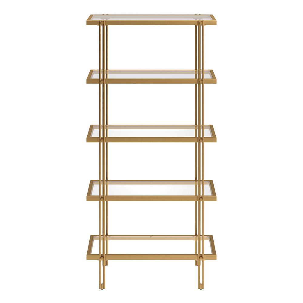 68" Gold Metal And Glass Five Tier Standard Bookcase. Picture 2