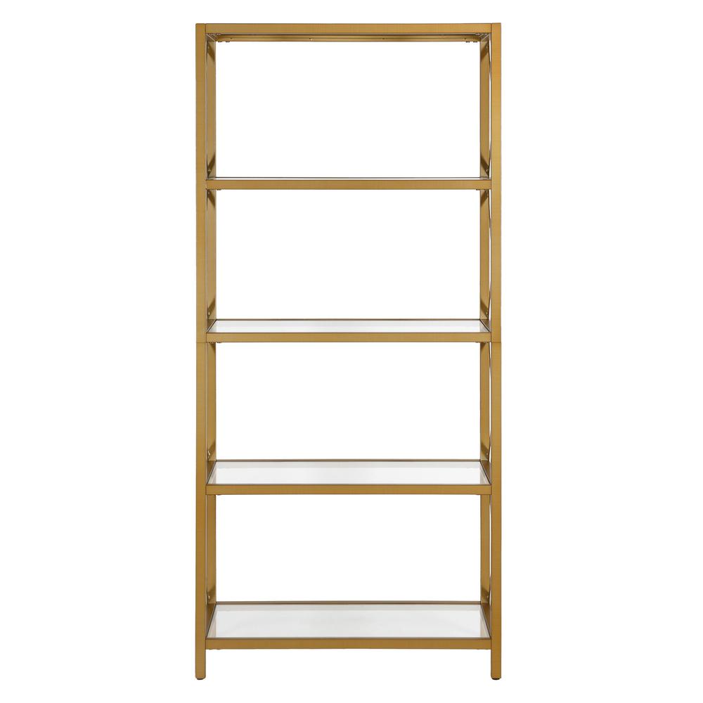 66" Gold Metal And Glass Five Tier Etagere Bookcase. Picture 2