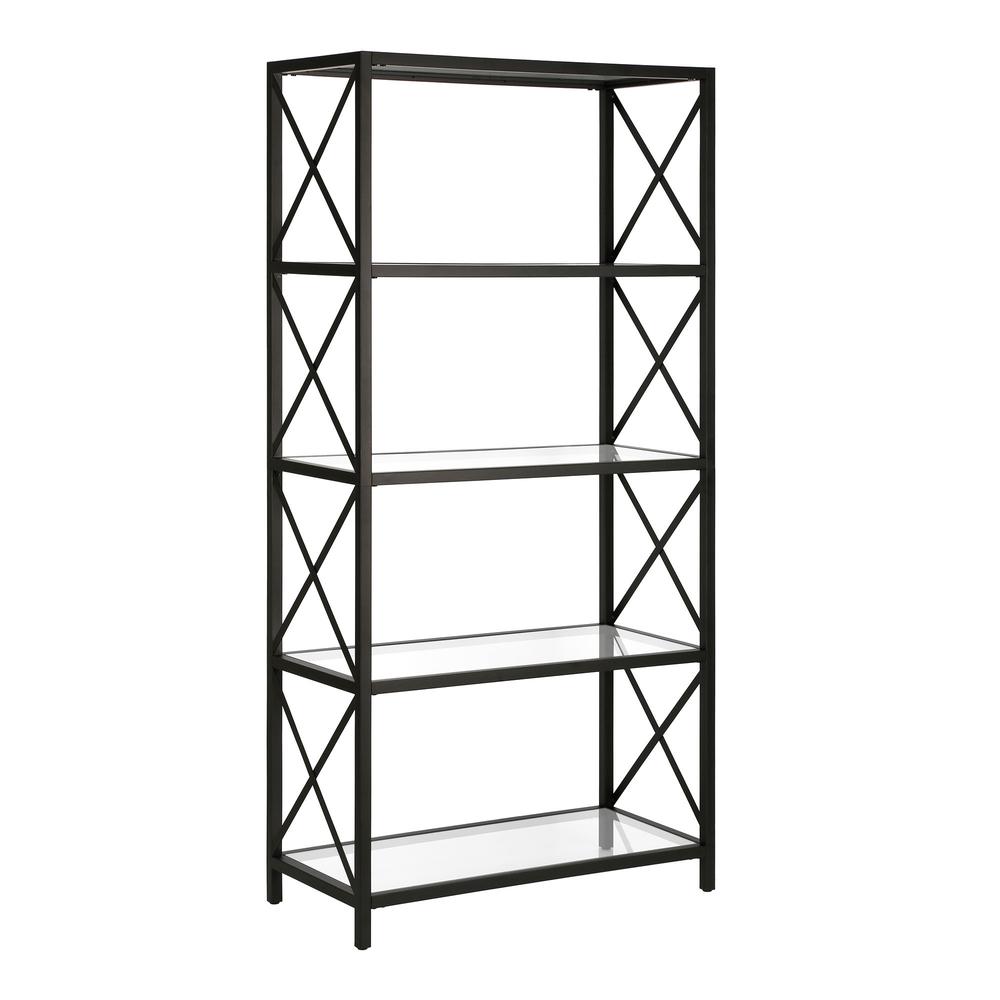 66" Black Metal And Glass Five Tier Etagere Bookcase. Picture 1