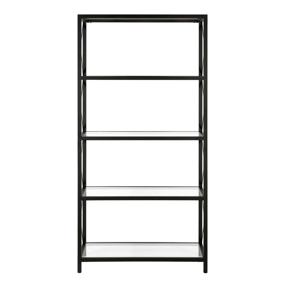 66" Black Metal And Glass Five Tier Etagere Bookcase. Picture 2