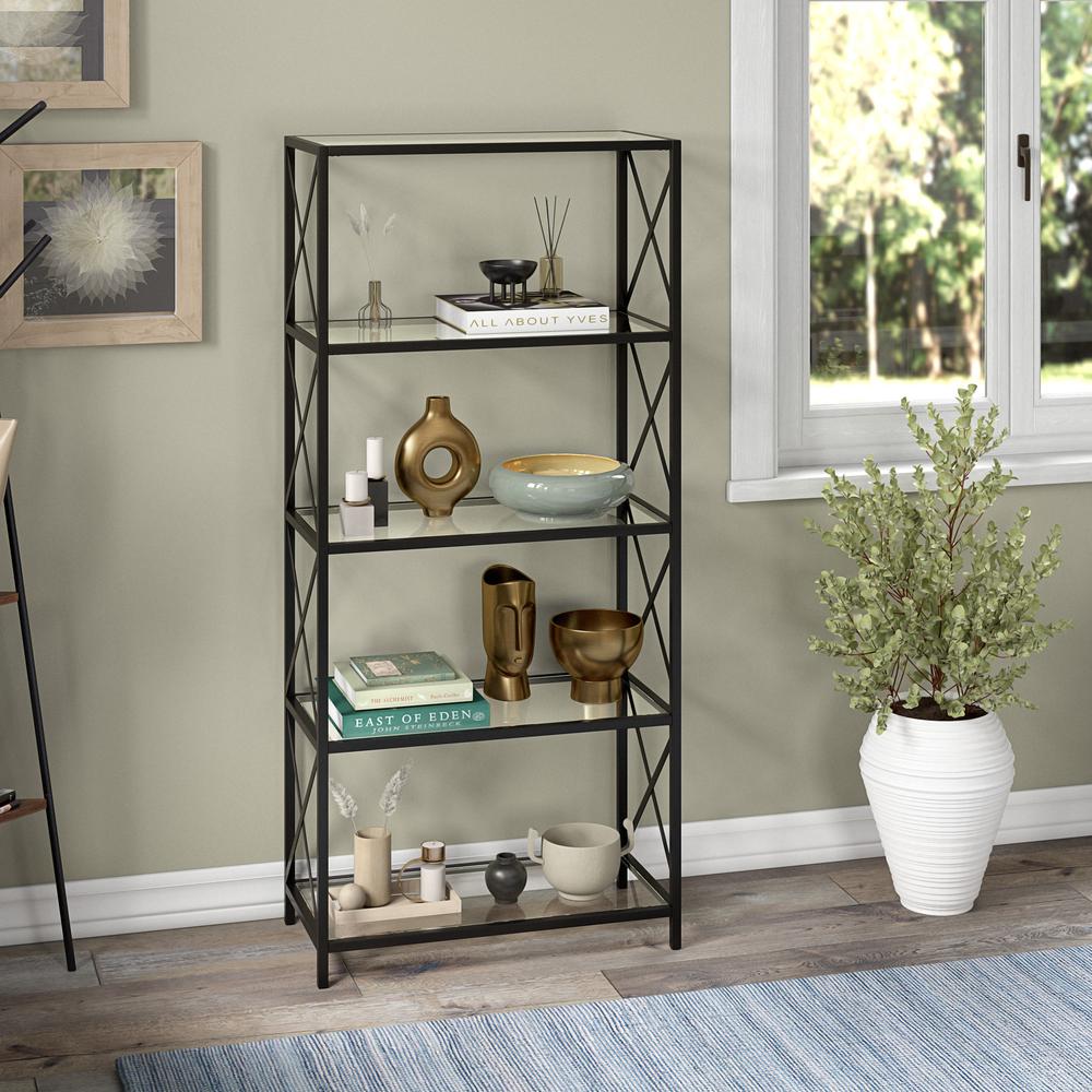 66" Black Metal And Glass Five Tier Etagere Bookcase. Picture 5