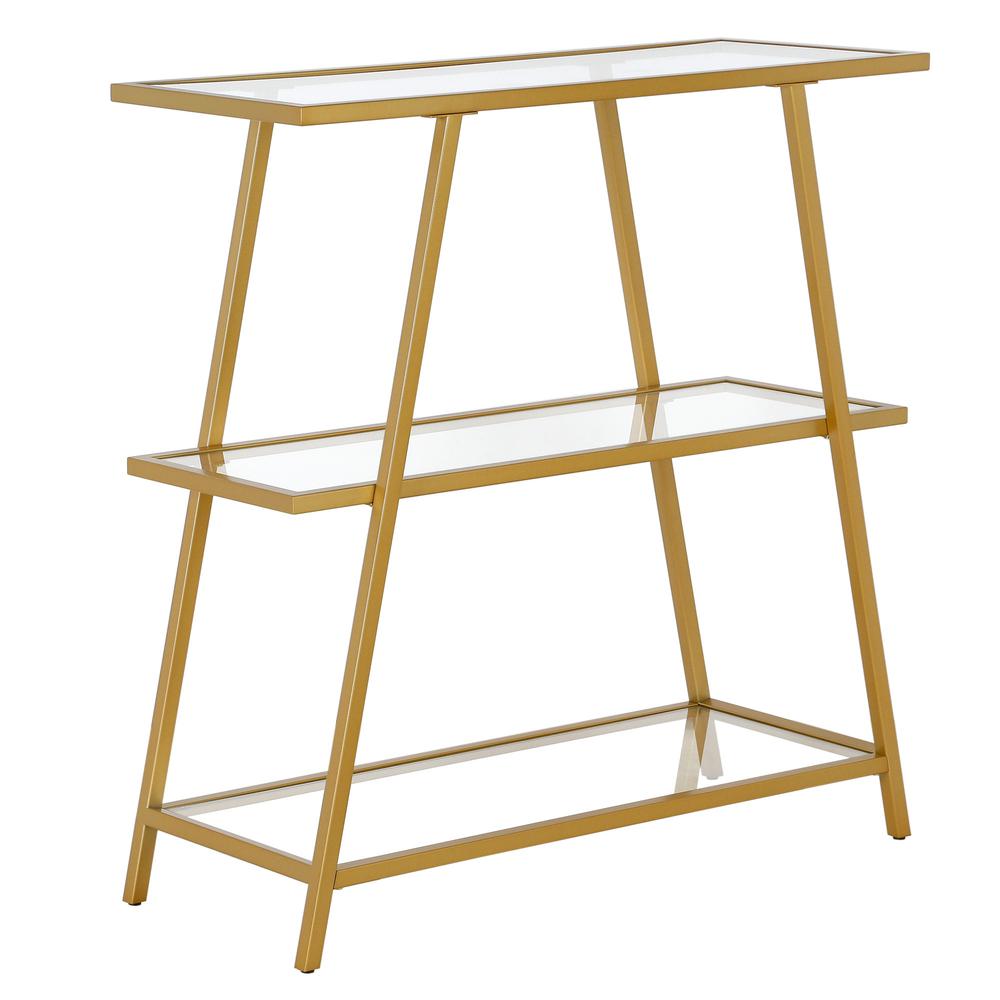 36" Gold Metal And Glass Three Tier Etagere Bookcase. Picture 1