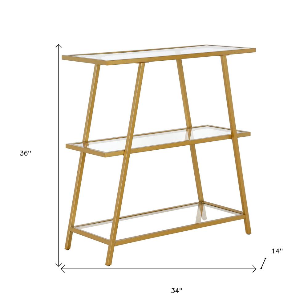 36" Gold Metal And Glass Three Tier Etagere Bookcase. Picture 8