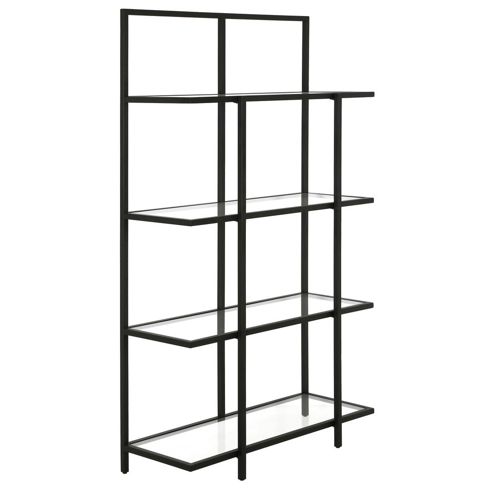 62" Black Metal And Glass Four Tier Etagere Bookcase. Picture 1