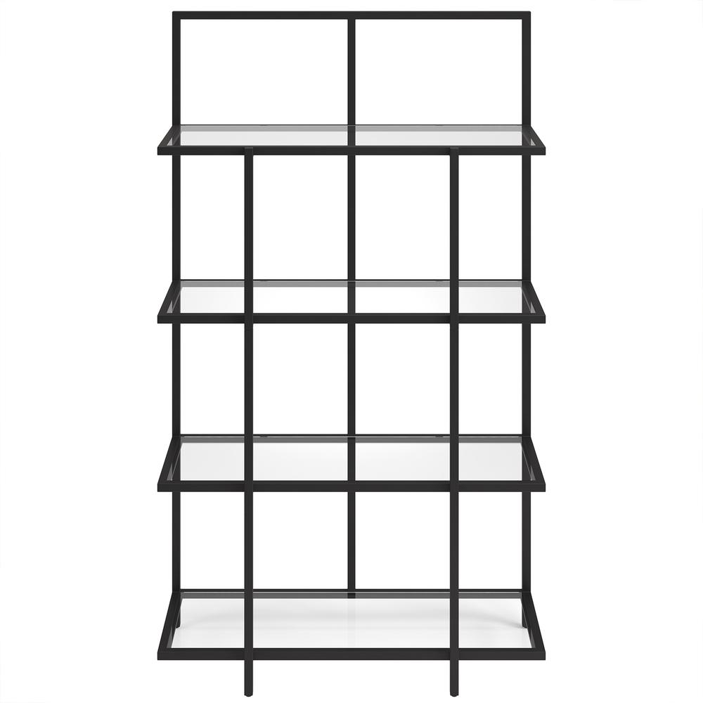 62" Black Metal And Glass Four Tier Etagere Bookcase. Picture 2