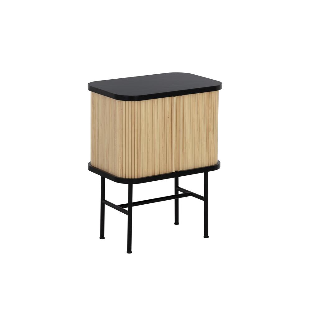 24" Natural and Black Modern Sliding Door Nightstand. Picture 1