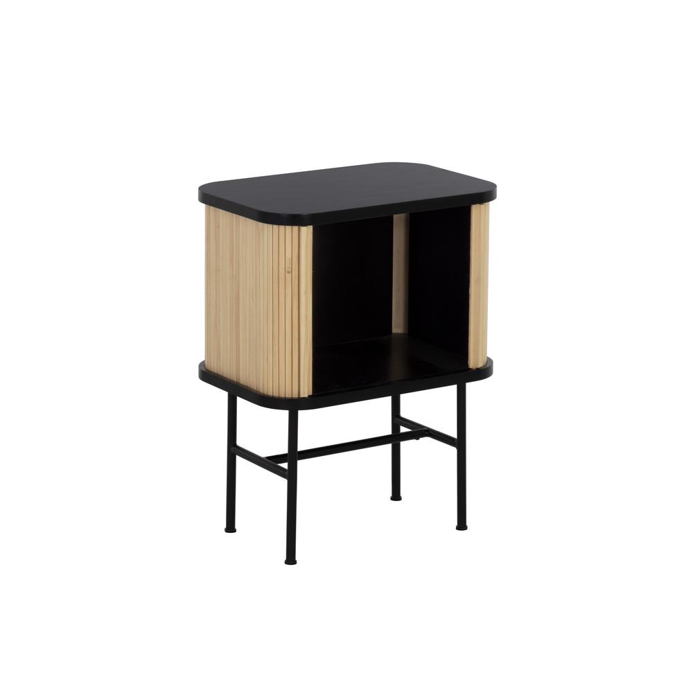 24" Natural and Black Modern Sliding Door Nightstand. Picture 5