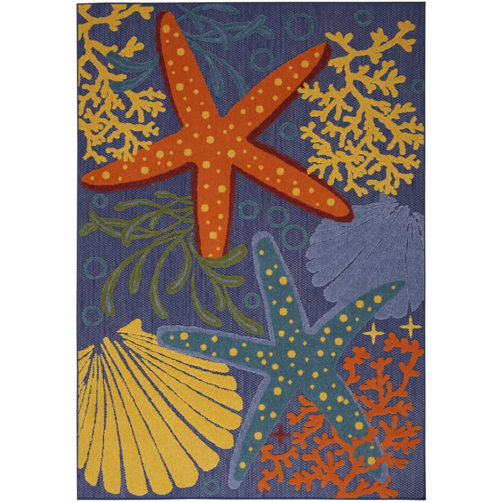 5' x 7' Blue and Orange Starfish Power Loom Area Rug. Picture 1