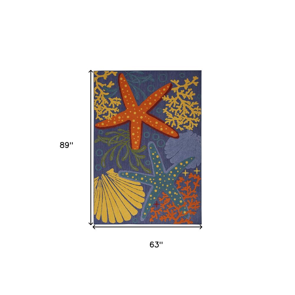 5' x 7' Blue and Orange Starfish Power Loom Area Rug. Picture 7