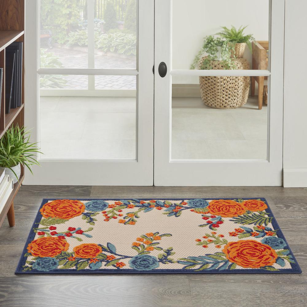 3' X 4' Blue and Orange Floral Power Loom Area Rug. Picture 7