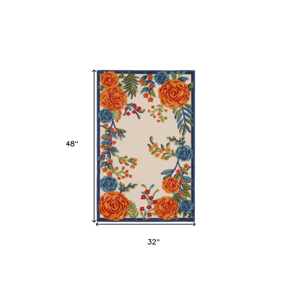 3' X 4' Blue and Orange Floral Power Loom Area Rug. Picture 8