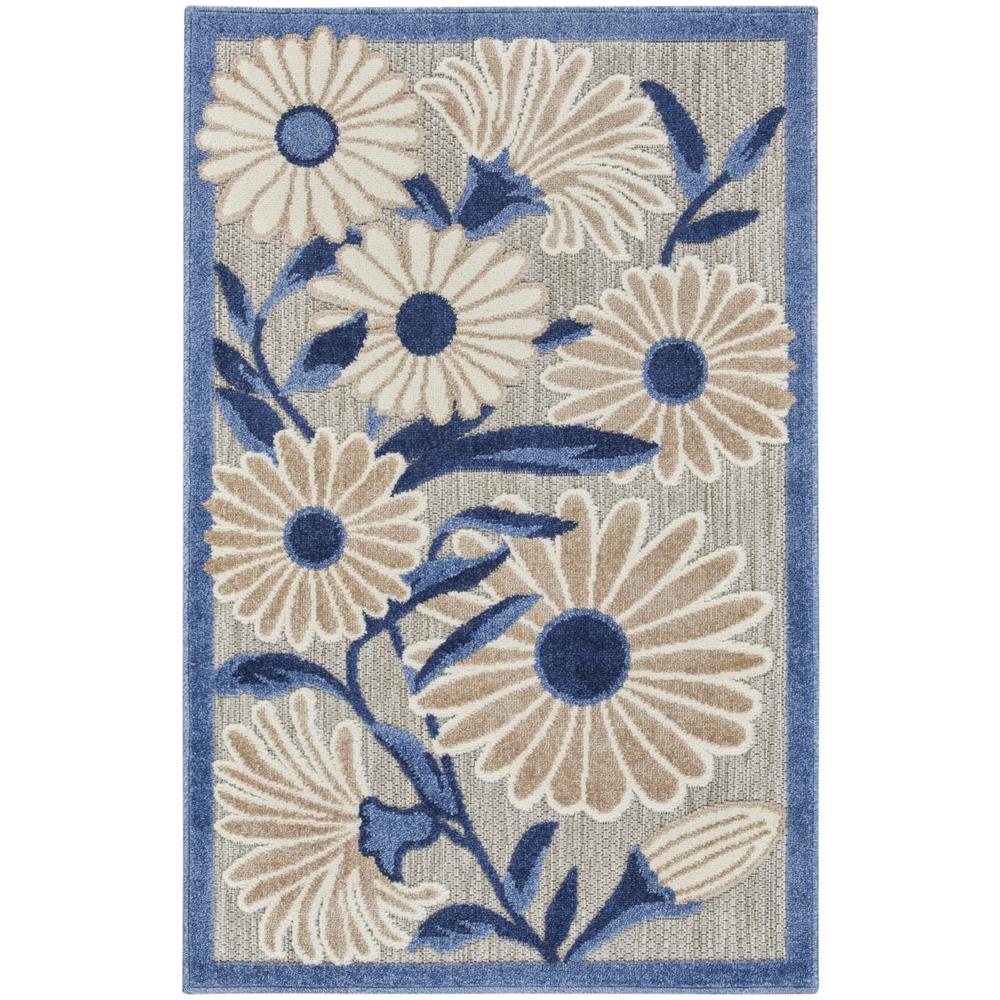 3' X 4' Blue and Orange Floral Power Loom Area Rug. Picture 1