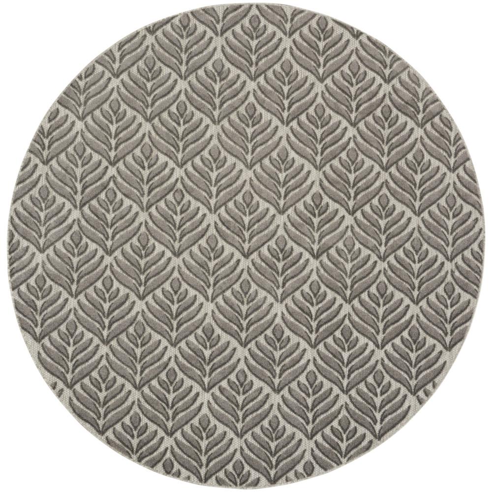 8' Charcoal Round Floral Power Loom Area Rug. Picture 1