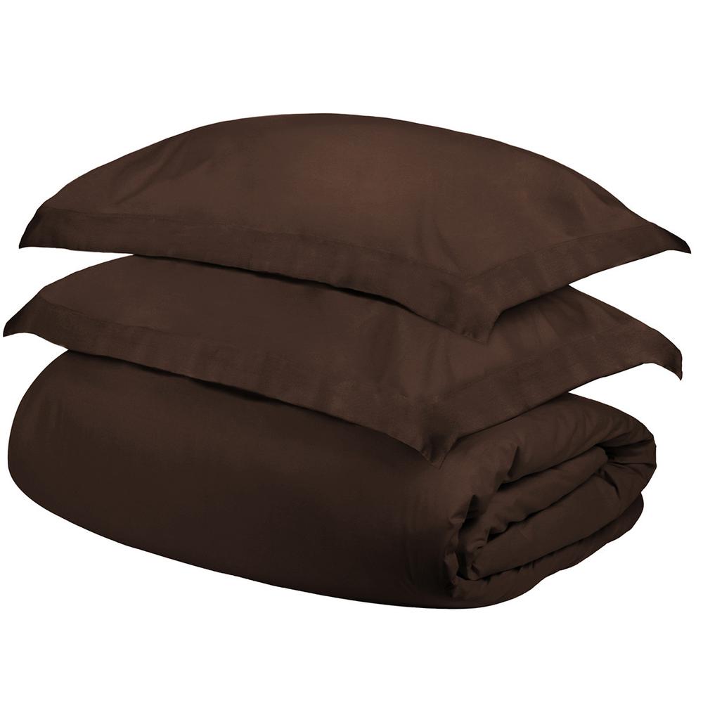 Dark Brown Twin Cotton Blend 300 Thread Count Washable Duvet Cover Set. Picture 1