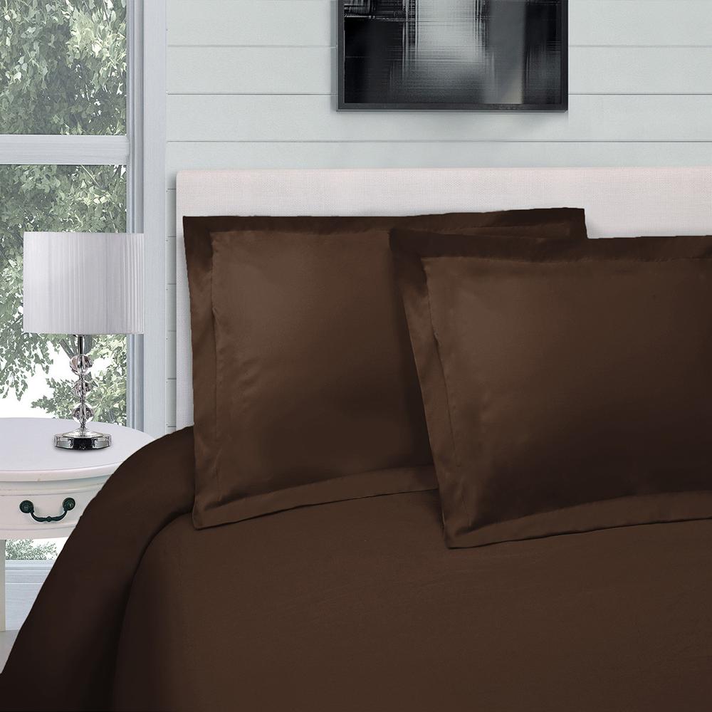 Dark Brown Twin Cotton Blend 300 Thread Count Washable Duvet Cover Set. Picture 3