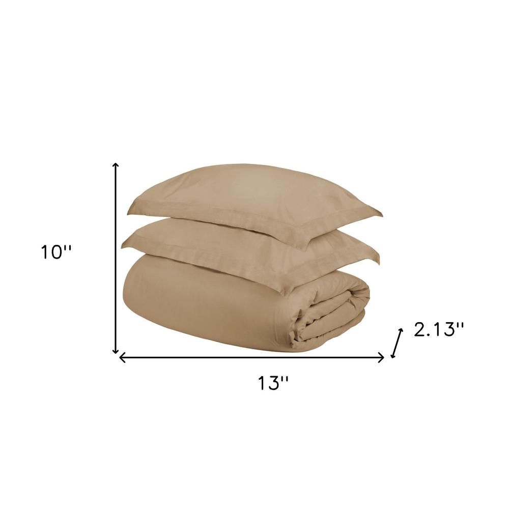 Tan Twin Cotton Blend 300 Thread Count Washable Duvet Cover Set. Picture 4