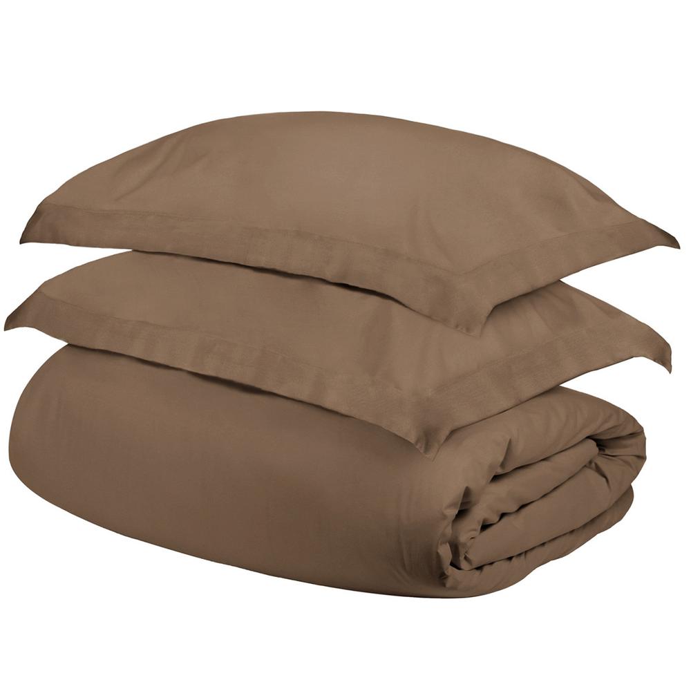 Taupe Queen Cotton Blend 400 Thread Count Washable Duvet Cover Set. Picture 1
