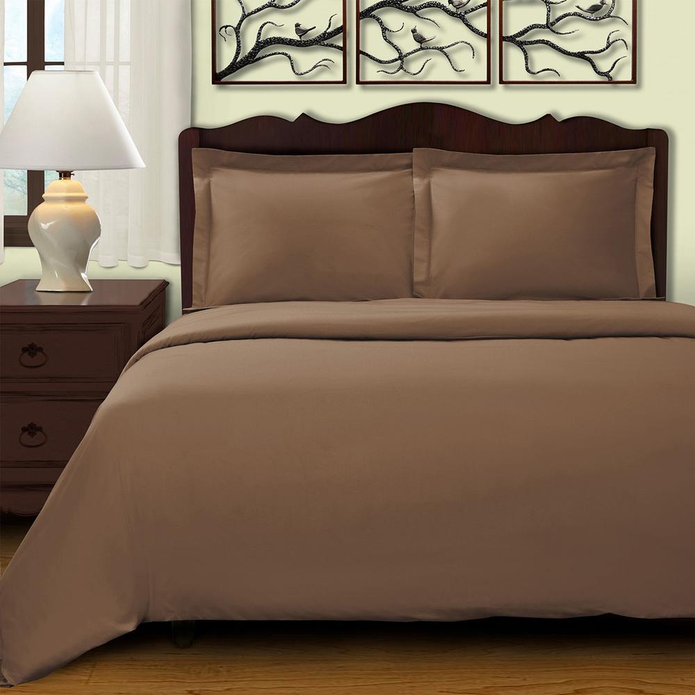 Taupe Queen Cotton Blend 400 Thread Count Washable Duvet Cover Set. Picture 4