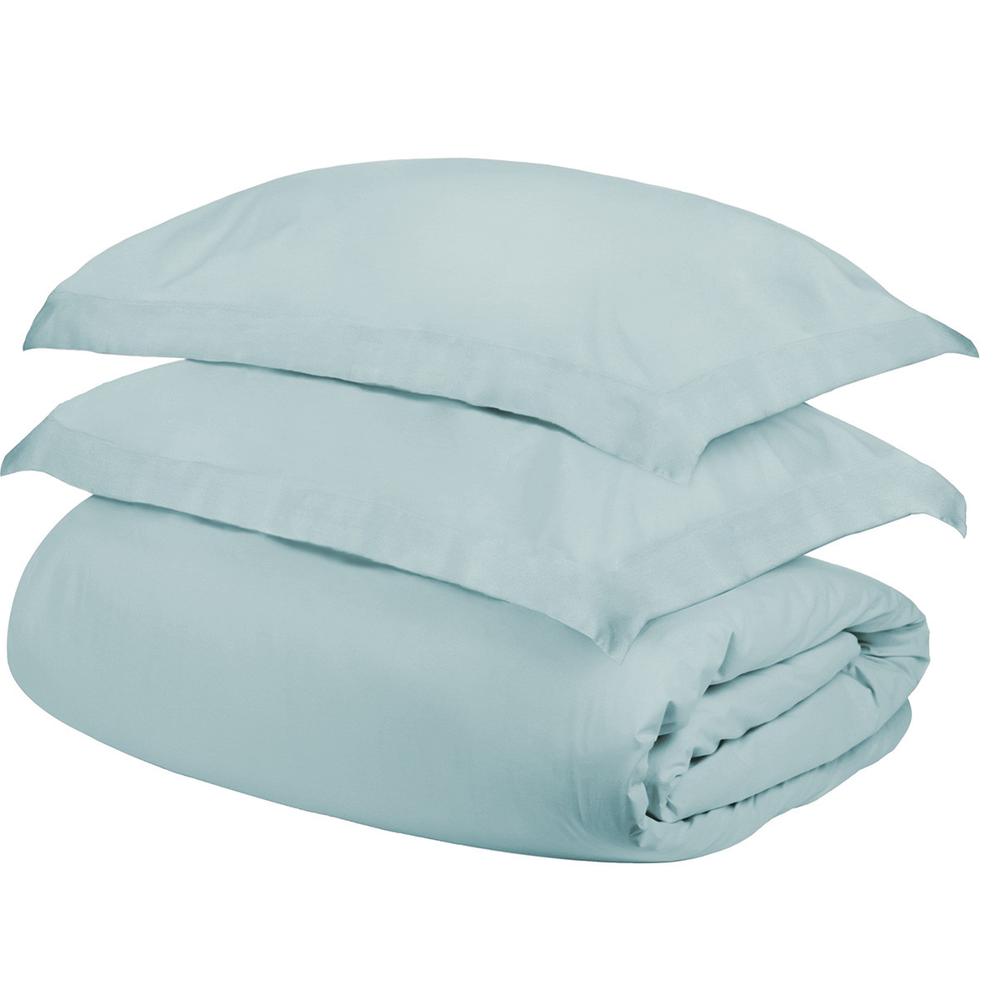 Light Blue King Cotton Blend 400 Thread Count Washable Duvet Cover Set. Picture 1