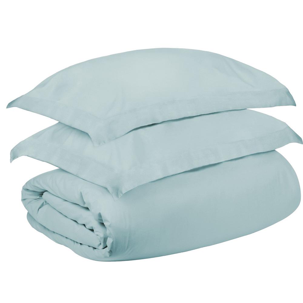 Light Blue King Cotton Blend 400 Thread Count Washable Duvet Cover Set. Picture 2