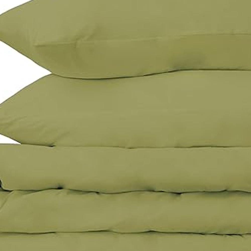 Olive Green Queen Cotton Blend 650 Thread Count Washable Duvet Cover Set. Picture 2