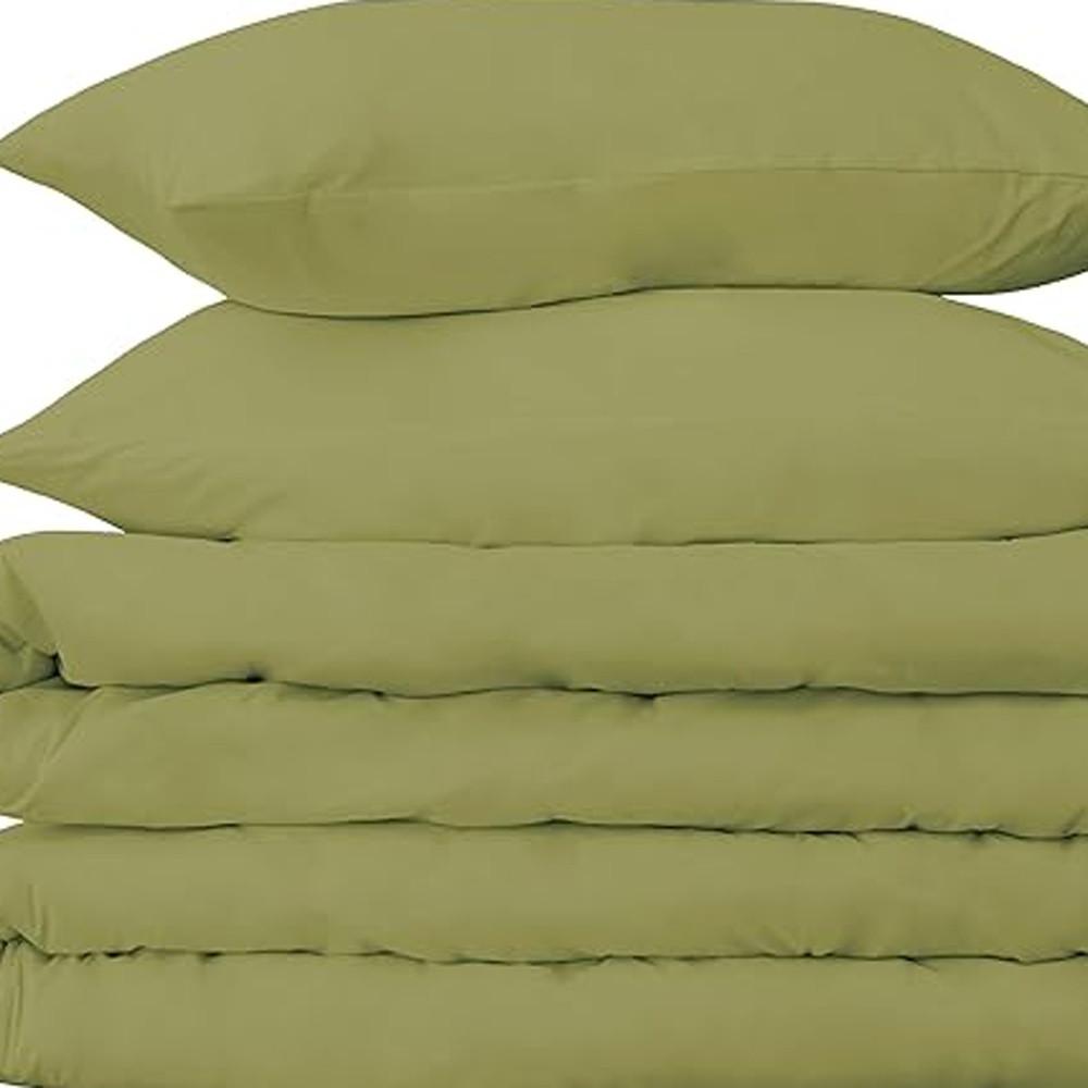 Olive Green Queen Cotton Blend 650 Thread Count Washable Duvet Cover Set. Picture 3