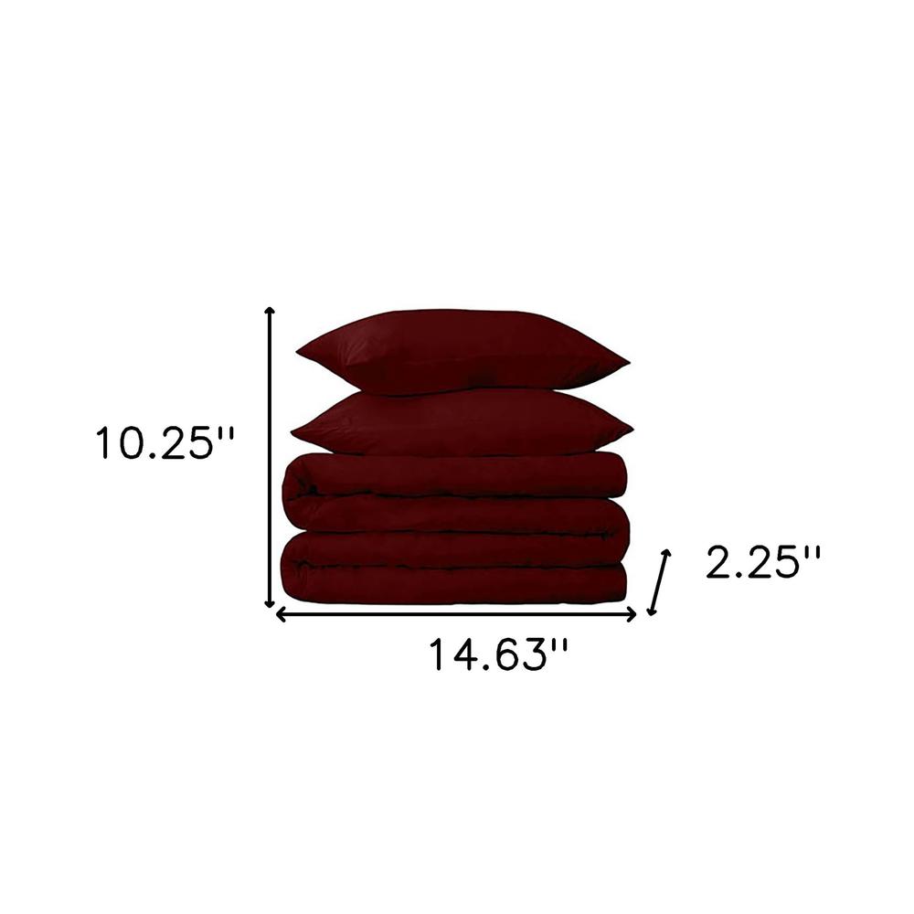 Burgundy Twin Cotton Blend 650 Thread Count Washable Duvet Cover Set. Picture 4