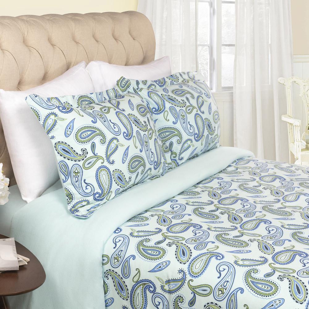 Blue and Green Queen Cotton Blend 0 Thread Count Washable Duvet Cover Set. Picture 5