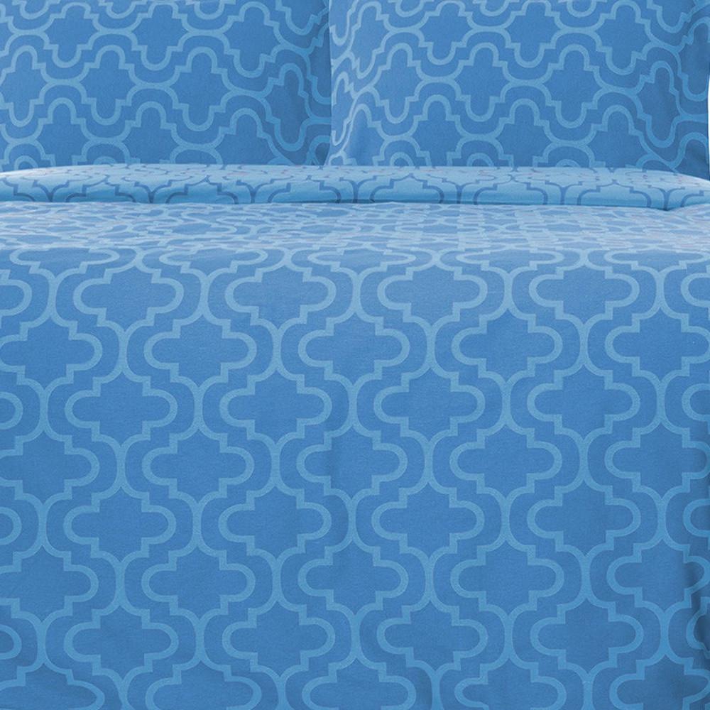 Light Blue King Cotton Blend Thread Count Washable Duvet Cover Set. Picture 7