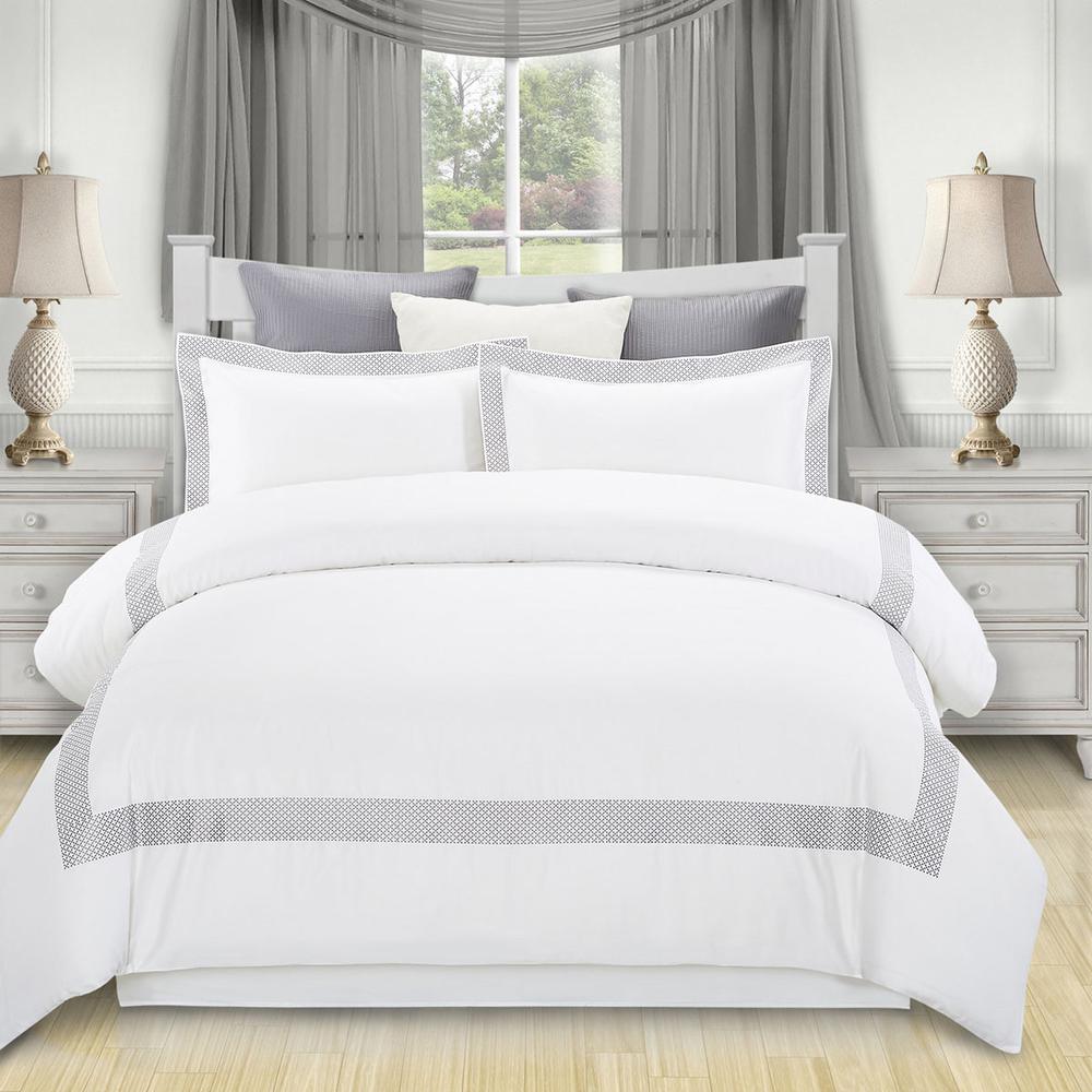 Gray and White Queen 100% Cotton 200 Thread Count Washable Duvet Cover Set. Picture 5