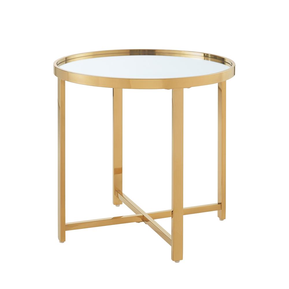 22" Gold Glass Round Mirrored End Table. Picture 1