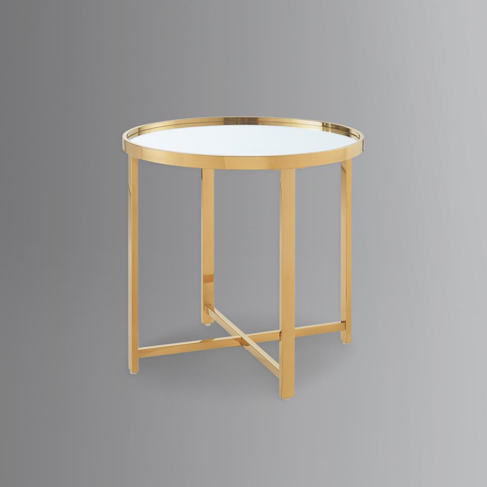 22" Gold Glass Round Mirrored End Table. Picture 6