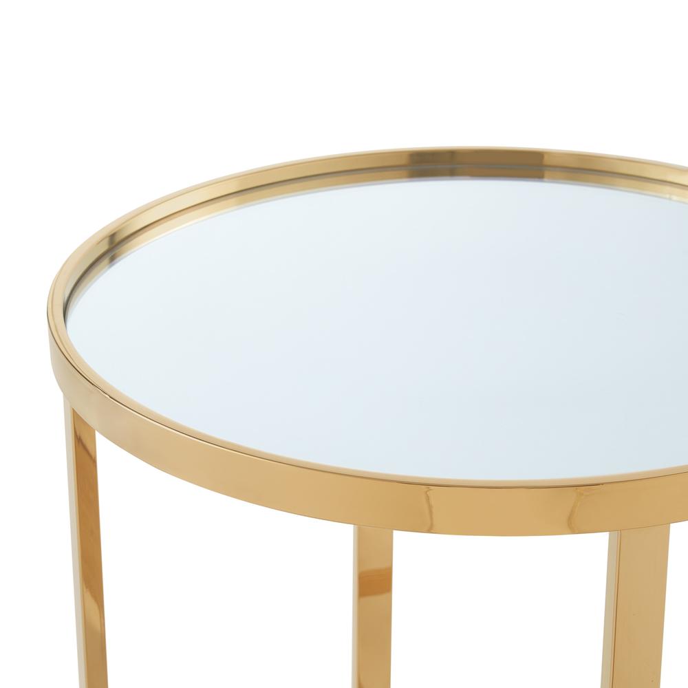 22" Gold Glass Round Mirrored End Table. Picture 5