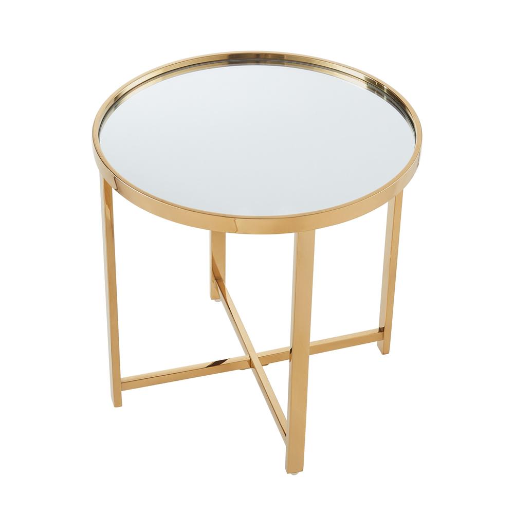 22" Gold Glass Round Mirrored End Table. Picture 2