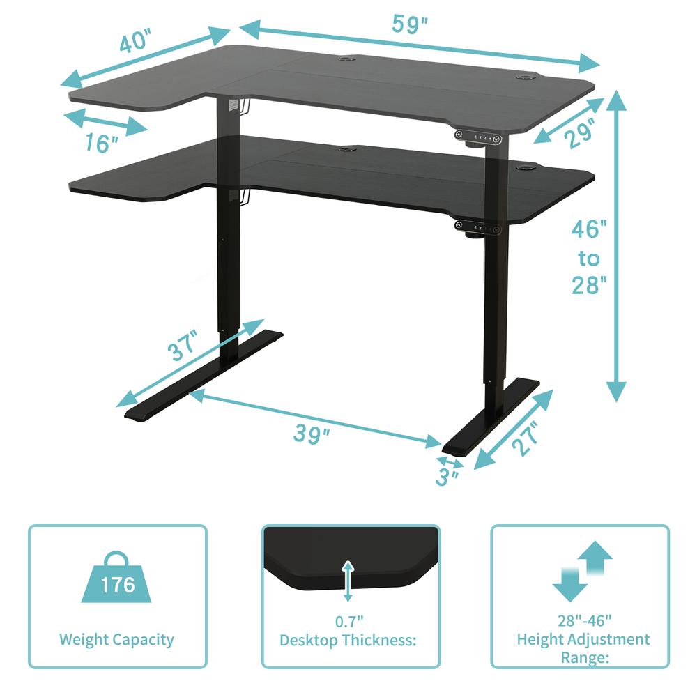 59" Adjustable Black L Shape Standing Desk. Picture 5
