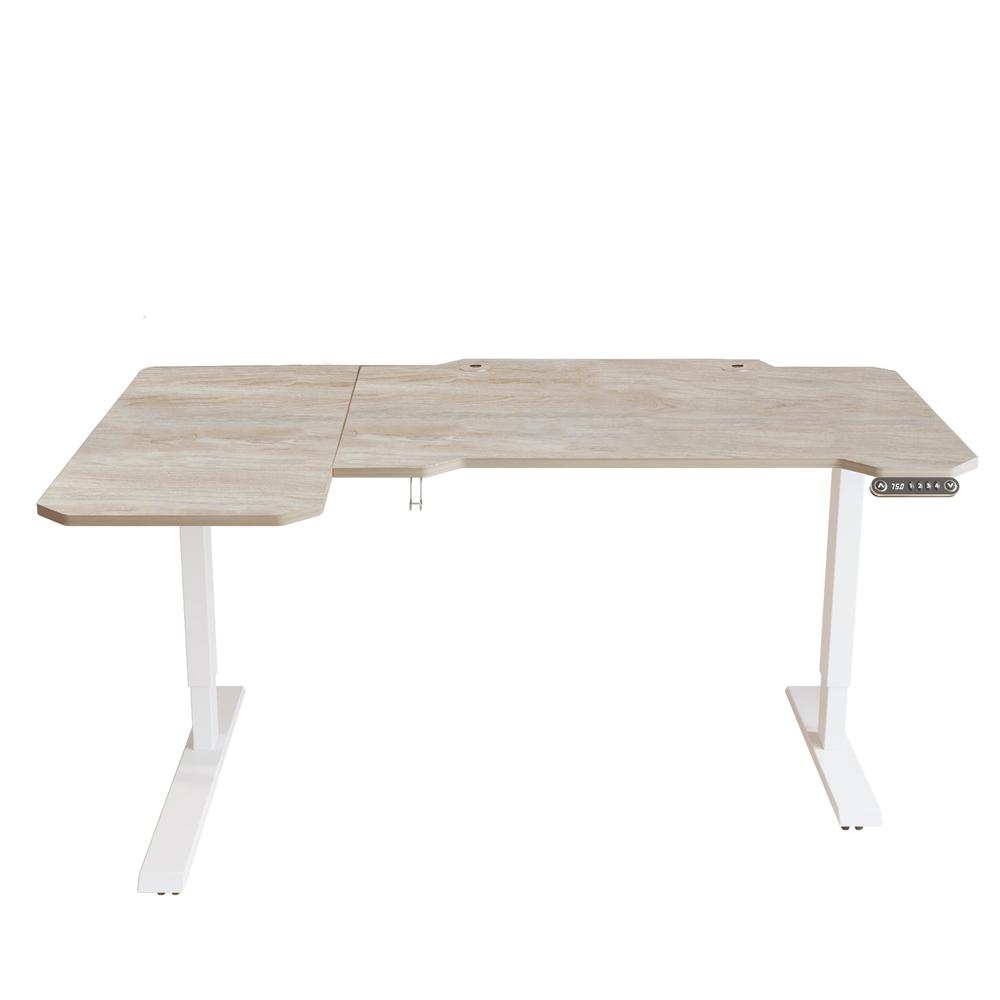 59" Adjustable Light Khaki And White L Shape Standing Desk. Picture 1